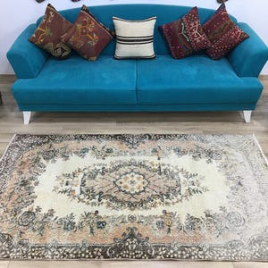 Pink area rug, Handknotted rug, Turkish rug, Worn rug, Livingroom rug, Floral rug, Bedroom rug, Antique rug, Cotton rug, 3.9 x 7 ft, RK 6863 image 1
