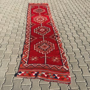Alfombra Herki, Alfombra de boda, Alfombra Runner, Alfombra turca, Alfombra Oushak, Alfombra de área, Alfombra vintage, Alfombra Boho, Alfombra de lana tribal, 2,7 x 11,4 pies RK 12339