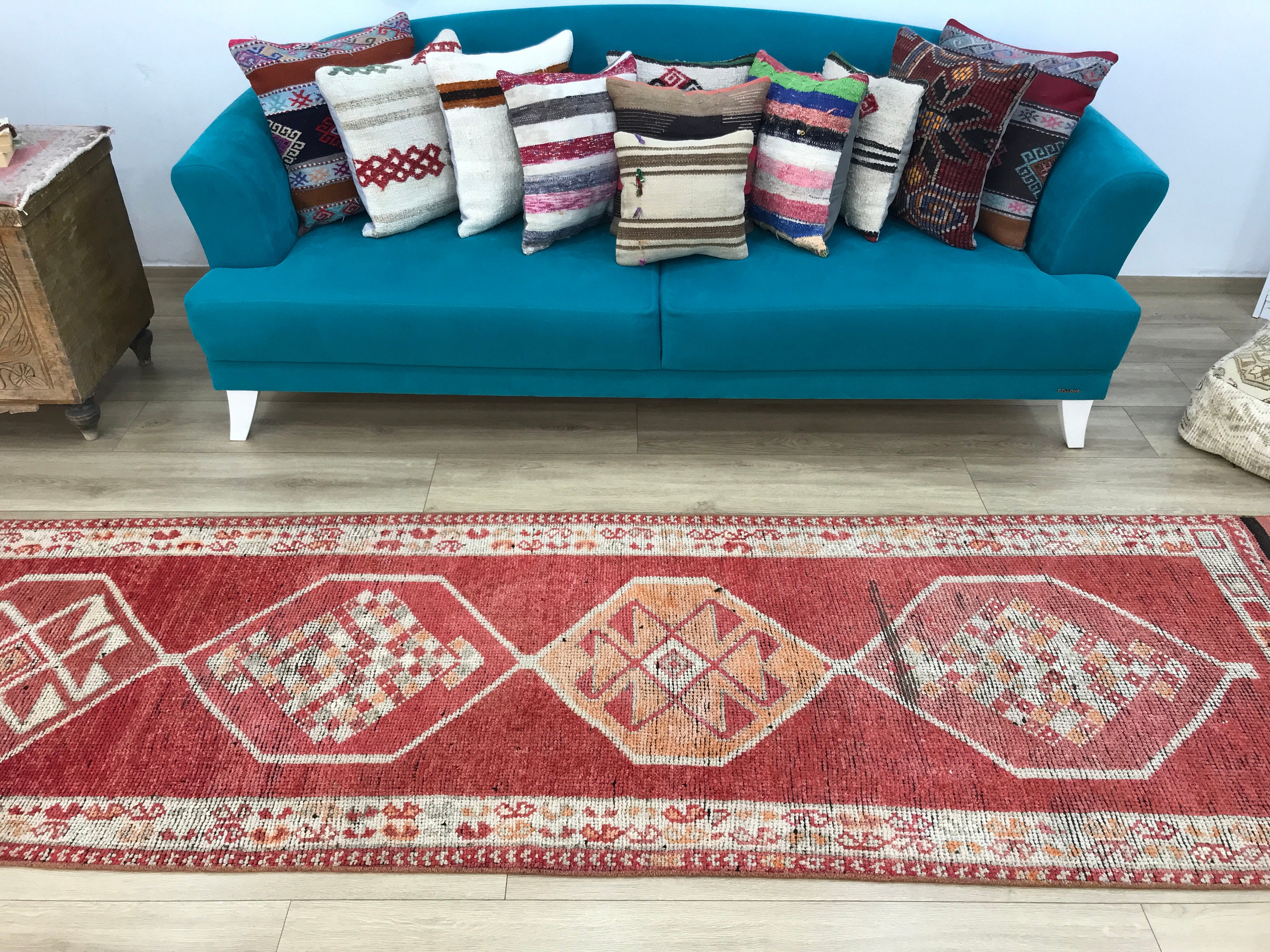 Turkish Rug Runner , Vintage Area Rug , 3.1 X 11 Ft