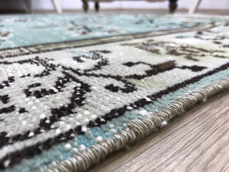 Light teal rug, Traditional rug, Turkish wool rug, Primitive rug, Rug for living room, Vintage rug, Gothic rug, 5.7 x 9.6 ft, RK 5924