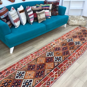 Herki runner rug, Handmade rug, Ethnic rug, Turkish rug, Stair rug, Vintage rug, Long rug, Wool rug, Tribal Rug, 2.7 x 11.9 feet, RK 11106