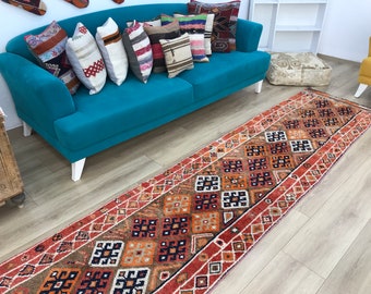 Herki runner rug, Handmade rug, Ethnic rug, Turkish rug, Stair rug, Vintage rug, Long rug, Wool rug, Tribal Rug, 2.7 x 11.9 feet, RK 11106