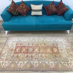 Terracotta Medallion Rug | 3.9x6.2 ft Bedroom | Faded Vintage Oushak Carpet image 4
