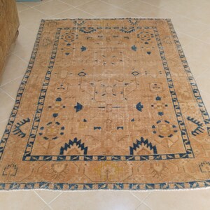 peach color rug, vintage turkish rug, oushak rug, muted rug, turkey rugs, nomadic rug, bohemian rug, boho floor rug, 4.3 x 6.6 ft. RK 2344