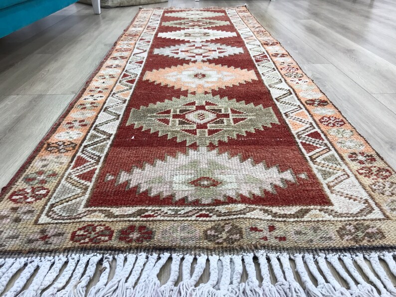 Herki runner rug, Turkish rug, Vintage rug, Handmade rug, 2.7x8.1 ft, Hallway rug, Stair rug, Entryway rug, Wool rug, Kitchen rug, RK 10170 image 3