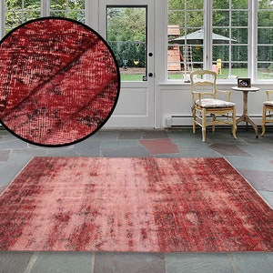 Floral rug, Overdyed rug, Pink rug, Turkish rug, Oushak rug, Area rug, Bohemian rug, Wool rug, Vintage rug, Floor rug, 5.5 x 9.7 ft RK 10457