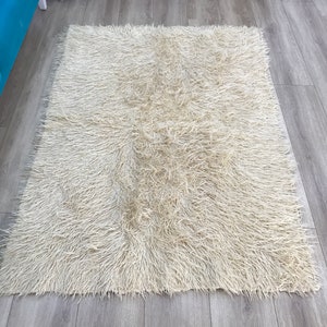Soft rug, Furry rug, Turkish wool rug, Area rug, Tulu rug, Vintage rug, Beige rug, Rug for nursery, Scandinavian decor, 3.8 x 5.7 ft RK 5521 画像 3
