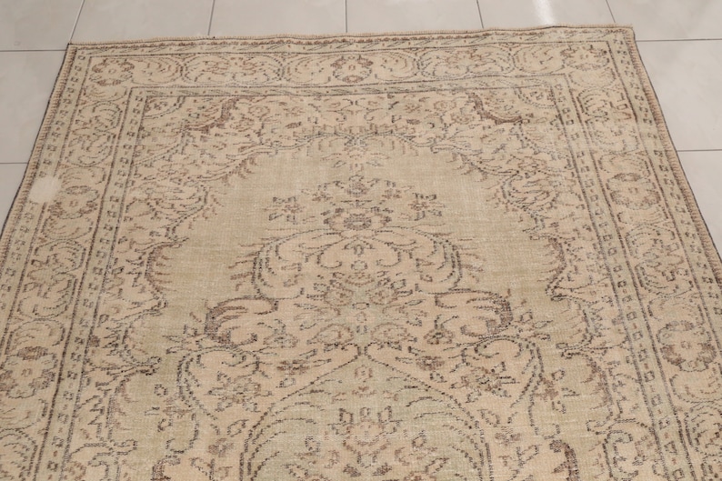 Earth tone rug, Neutral rug, Rug for living room, Wool handmade rug, Low pile rug, Modern rug, Boho decor rug, 6.1x9.4 ft, RK 13475