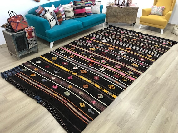 oversized kilim rug, large turkish rug, handwoven rug, bohemian rug, oushak area rug, vintage rug, dining room rug, 6.6 x 11.7 ft, RK 11384