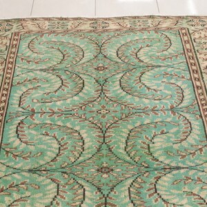 Green floral rug, Turkish area rug, Living room rug, Vintage rug, Oushak antique rug, Boho decor rug, 5.3x8.6 ft, RK 13460