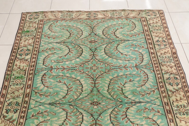 Green floral rug, Turkish area rug, Living room rug, Vintage rug, Oushak antique rug, Boho decor rug, 5.3x8.6 ft, RK 13460
