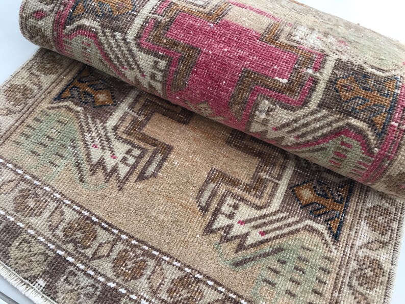 Multicolor rug, Bath mat aesthetic, Simple mat, Rug for kitchen, Turkish wool rug, Old rug, Bed beside rug, Vintage rug, 1.6x3.3 ft, RK13973 image 9