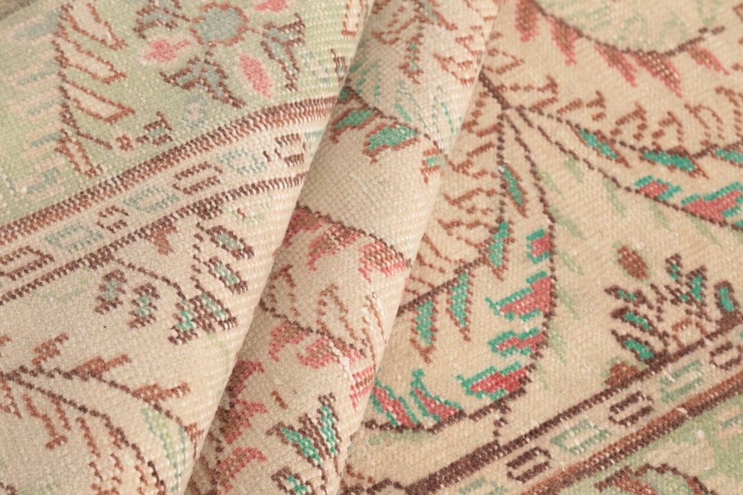 Green Leaf Rug, Handmade Rug, Vintage Turkish Rug, Living Room Rug