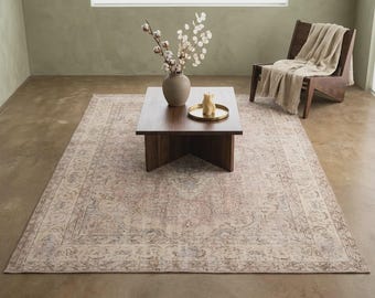 Large size rug, Vintage rug, Turkish rug, Area rug, Oushak rug, Living room rug, Home decor, Rustic rug, Muted rug, 7 x 10.6 ft RK 14391