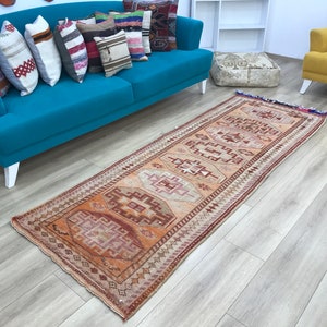 Corridor rug, Aztec rug, Turkish rug, Oushak rug, Area rug, Bohemian rug, Vintage rug, Rustic rug, Decorative rug, 3 x 8.1 ft, RK 10166