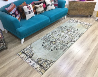 Runner turkish rug, Oushak area rug, Bohemian rug, Wool rug, Hallway rug, Entryway rug, Rustic rug, Nomadic rug, 2.7 x 8.5 ft, RK 10584