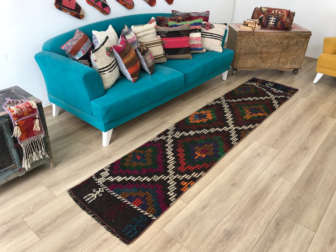 レッド53×163フローラル ネイビー ランナー ロング トルコヴィンテージ