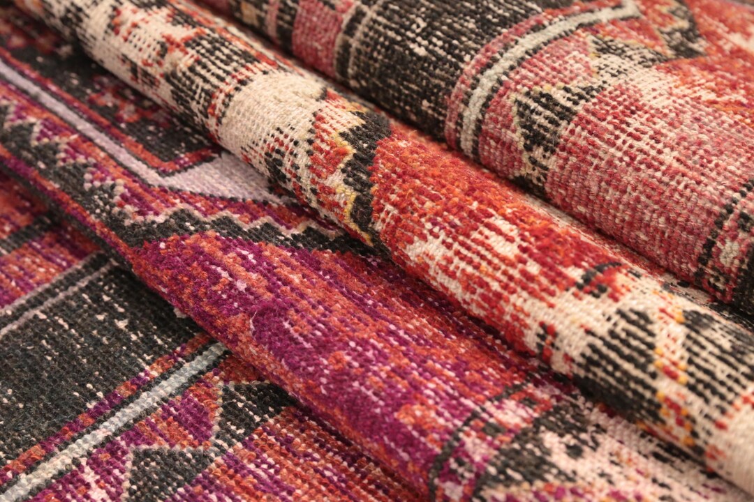 Handmade Area Rug, Long Size Runner, Ethnic Rug, Red Color Worn Rug ...