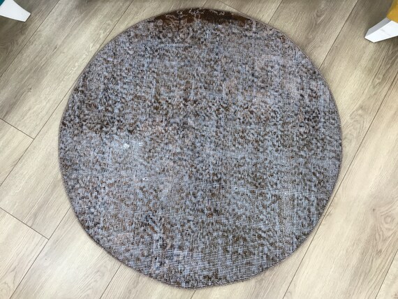 Runder türkischer Teppich, Teppichvorleger für Badezimmer, Vintage Teppich, Kelimteppich, Kurzflorteppich, Dekoteppich, Dekoteppich, RK 6611