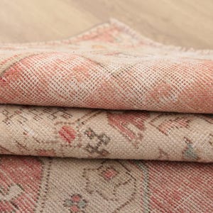Antique oushak rug, Pastel color rug, Worn rug, Eco friendly rug, Turkish vintage rug, Hall rug, Cottagecore rug,  3.5x7.2 ft, RK 14161