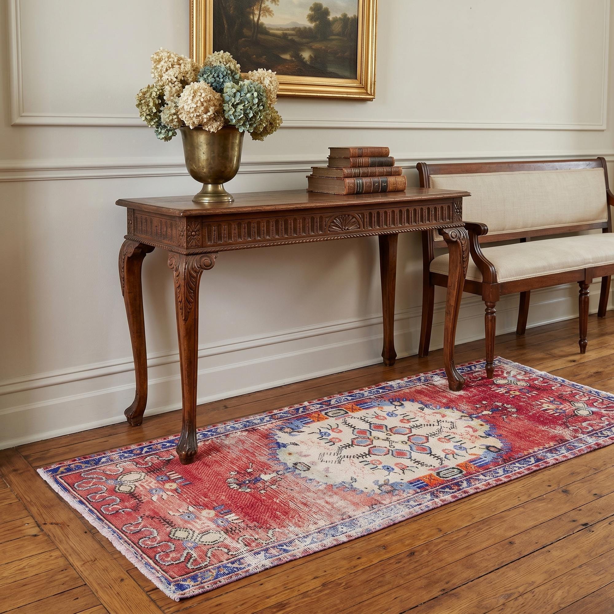 Red Floral Medallion Runner Rug | 2.8x6.2 Ft Entryway Kitchen