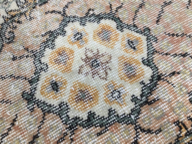 Pink area rug, Handknotted rug, Turkish rug, Worn rug, Livingroom rug, Floral rug, Bedroom rug, Antique rug, Cotton rug, 3.9 x 7 ft, RK 6863 image 5