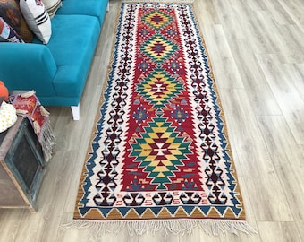 Pop Rug, Retreo Rug, Kilim Runner Rug,Ethnic kilim rug, Vintage turkish rug, Handwoven rug,Hallway rug,Nomadic rug, 3.5 x 10.7 ft, RK 4627