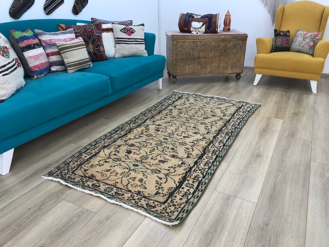 Orange green rug Floral rug Turkish wool rug Rug for entry Etsy 日本