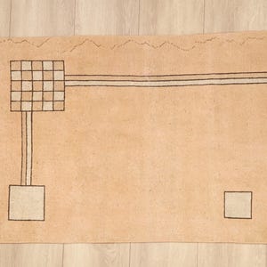 手織りウールラグ、ボヘミアンシックラグ、柔らかな色合いのラグ、チェック柄ラグ、ミニマルラグ、ヴィンテージトルコラグ、キッチンラグ、玄関ラグ、2.8 x 4 フィート、RK 14168 画像 2