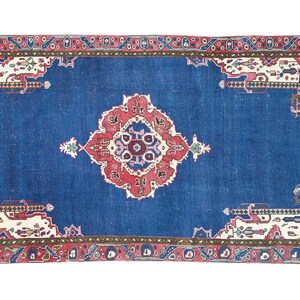 Tappeto Oushak color cobalto / 146x21 cm per soggiorno / Lana anatolica vintage immagine 3