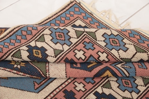 Antique turkish rug, Multicolor rug, Bordered rug, Primitive rug, Vintage area rug, Oushak wool rug, Retro rug, 4.3x6.2 ft, RK 13681
