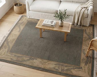 Saliegroen vloerkleed met bloemen | Woonkamer van 4,9 x 6,3 ft | Vintage Turkse wol