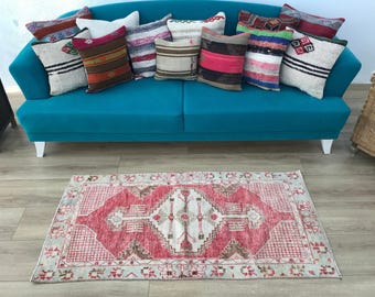 accent turkish rug, wool oushak rug, handmade floor rug, vintage carpet, bohemian rug, traditional rug, entrance rug, 2.5 x 5.1 ft, RK 11362