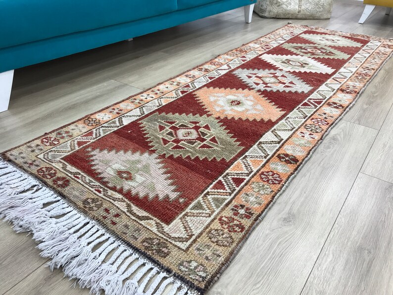 Herki runner rug, Turkish rug, Vintage rug, Handmade rug, 2.7x8.1 ft, Hallway rug, Stair rug, Entryway rug, Wool rug, Kitchen rug, RK 10170 image 4