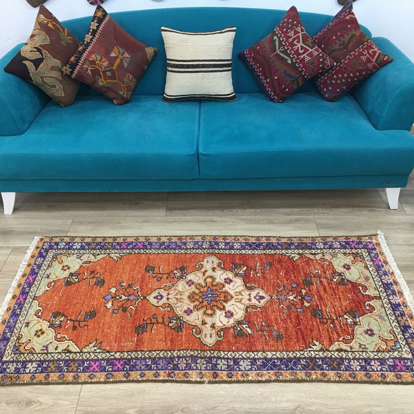 small rug, turkish rug, oushak rug, 2.8 x 5.6 feet, wool rug, hand knot rug, bohemian rug, bathroom rug, floor rug, boho decor rug, RK 7746