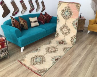 Turkish rug, Faded rug, Antique rug, Bohemian rug, Wool rug, 2.6 x 9.8 ft, Kitchen rug, Turkey carpet, Tribal rug, Stair rug, RK 9879