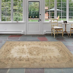 Alfombra neutra, alfombra en tonos tierra, alfombra hecha a mano, alfombra para sala de estar, alfombra anudada a mano, alfombra antigua, alfombra de lana, alfombra para dormitorio, 6.4 x 9.9 pies, RK 12401 imagen 3