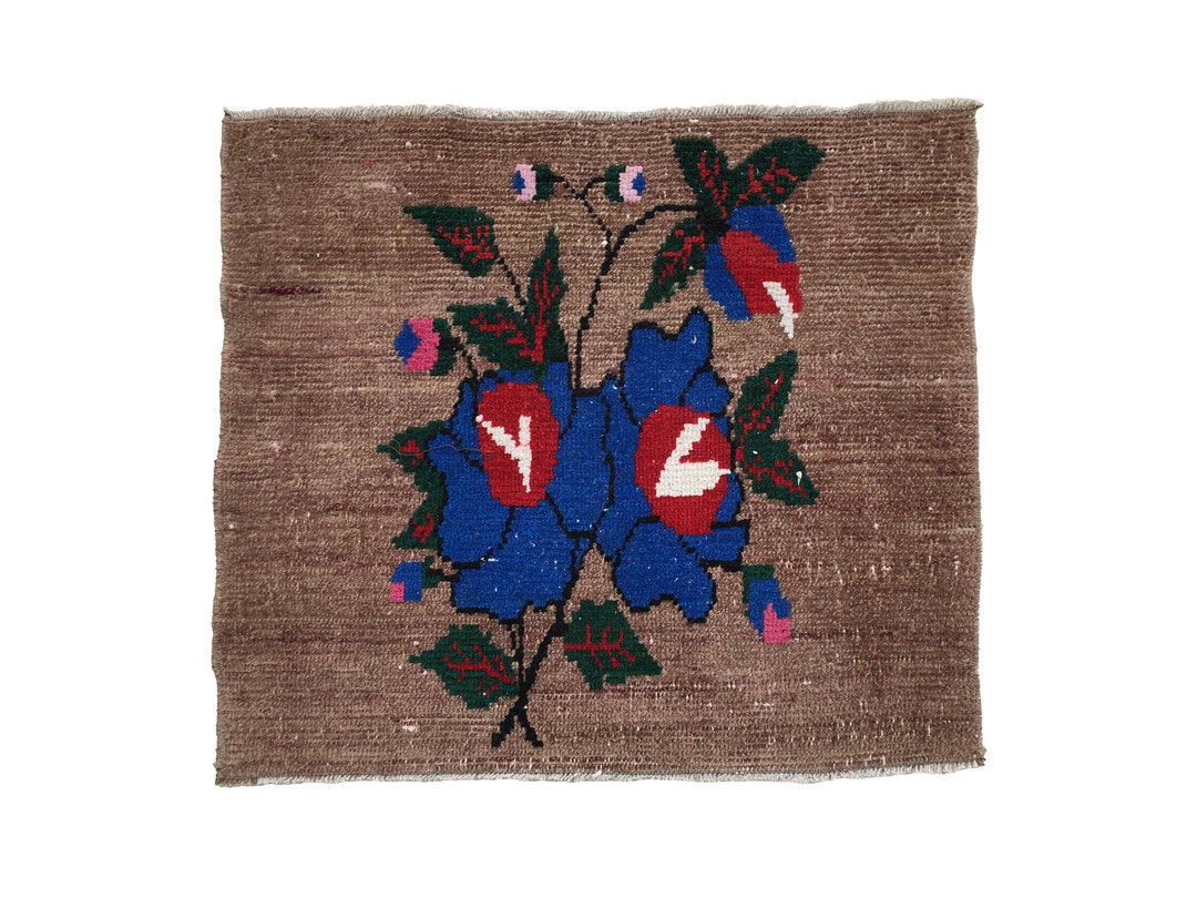 Blue Neon Rug, Flower Smal Rug, Wall Hanging Art, Vintage Modern Rug ...