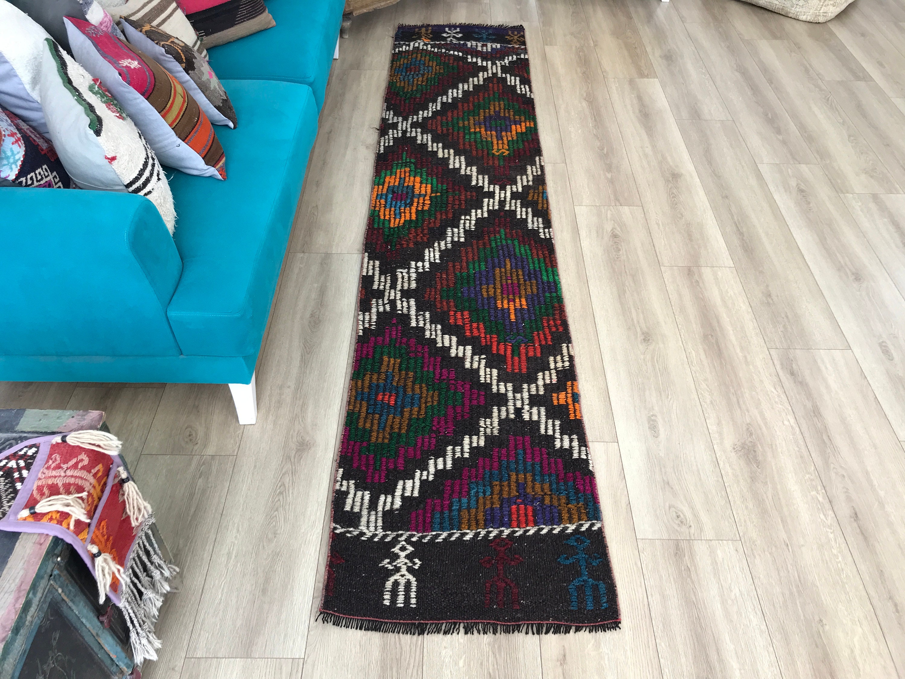 ランナーキリムラグ、ヴィンテージトルコラグ、ロングサイズラグ、廊下