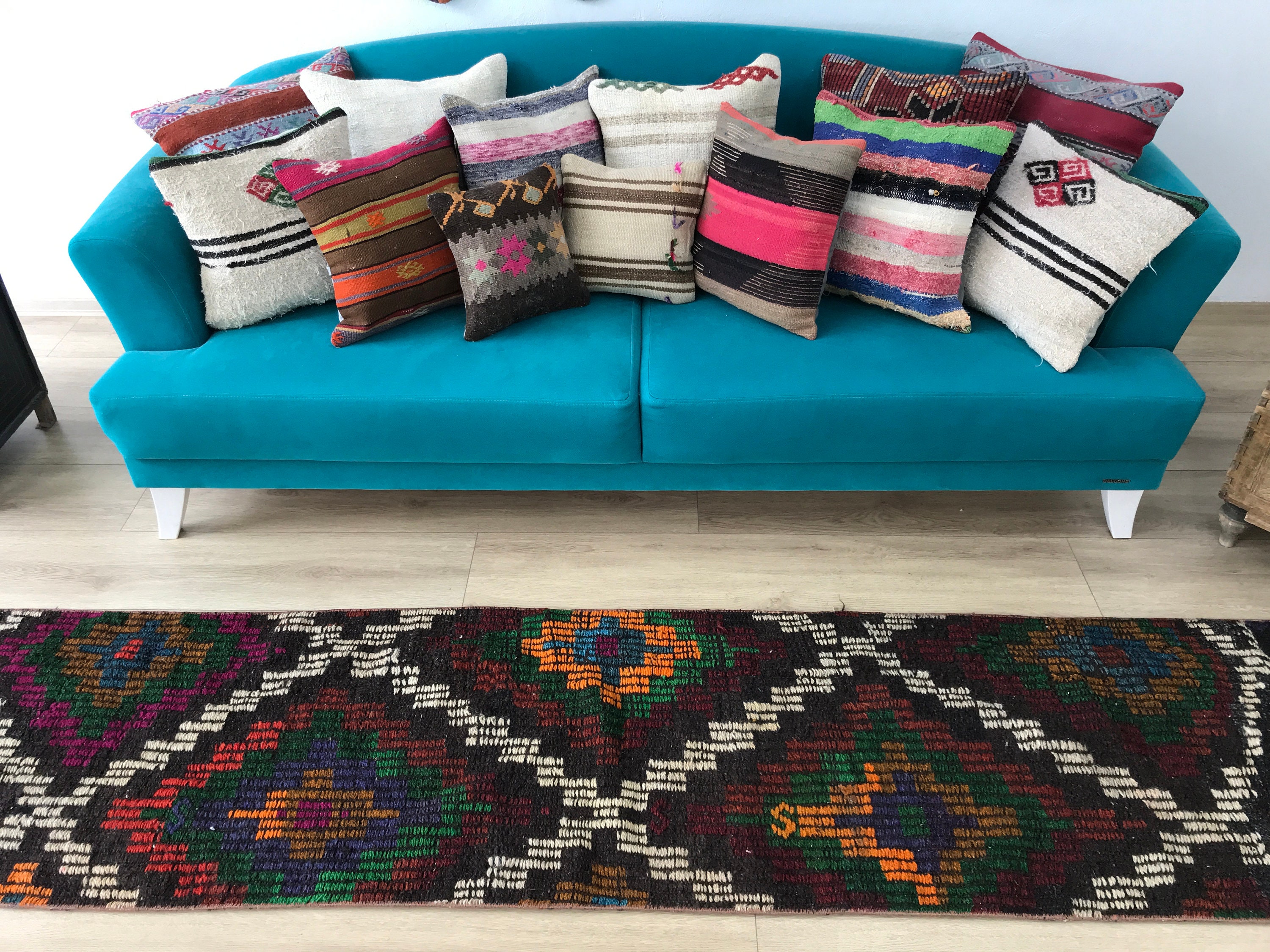 ランナーキリムラグ、ヴィンテージトルコラグ、ロングサイズラグ、廊下