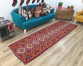 Decorative runner rug, Oushak rug, Vintage kilim rug, Turkish rug,, 3.1x10.9 feet, Herki kilim rug, Kitchen rug, Entrway rug, RK 10230