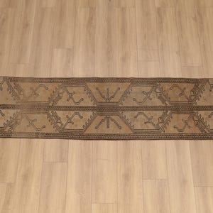 Rugs for stair steps, Handmade runner rug, Antique oushak rug, Vintage rug, Geometric rug, Thin rug, Turkish wool rug, 2.2x10.1 ft, RK 14458
