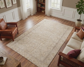Neutral Turkish rug, Woolen rug, Eclectic rug, Backdoor rug, Handmade oushak rug, Antique rug, Cottage rug, Vintage rug, 4.7x8.9 ft, RK14327