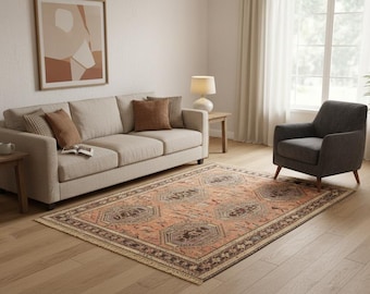 moroccan rugs, antique rug, turkish rug, soft wool rug, fluffy rug, bedroom rugs, vintage rug, area rug, oushak rug, 4 x 6.4 ft. RK 13773