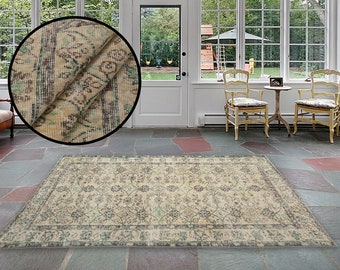 Oversized rug, Turkish rug, Vintage rug, 5 x 8 ft, Oushak rug, Area rug, Bohemian rug, Livingroom rug, Saloon rug, Wool rug, RK 12126