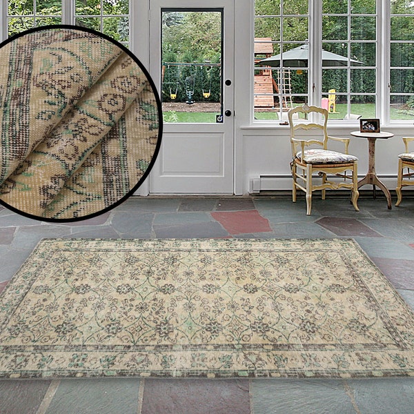 Oversized rug, Turkish rug, Vintage rug, 5 x 8 ft, Oushak rug, Area rug, Bohemian rug, Livingroom rug, Saloon rug, Wool rug, RK 12126