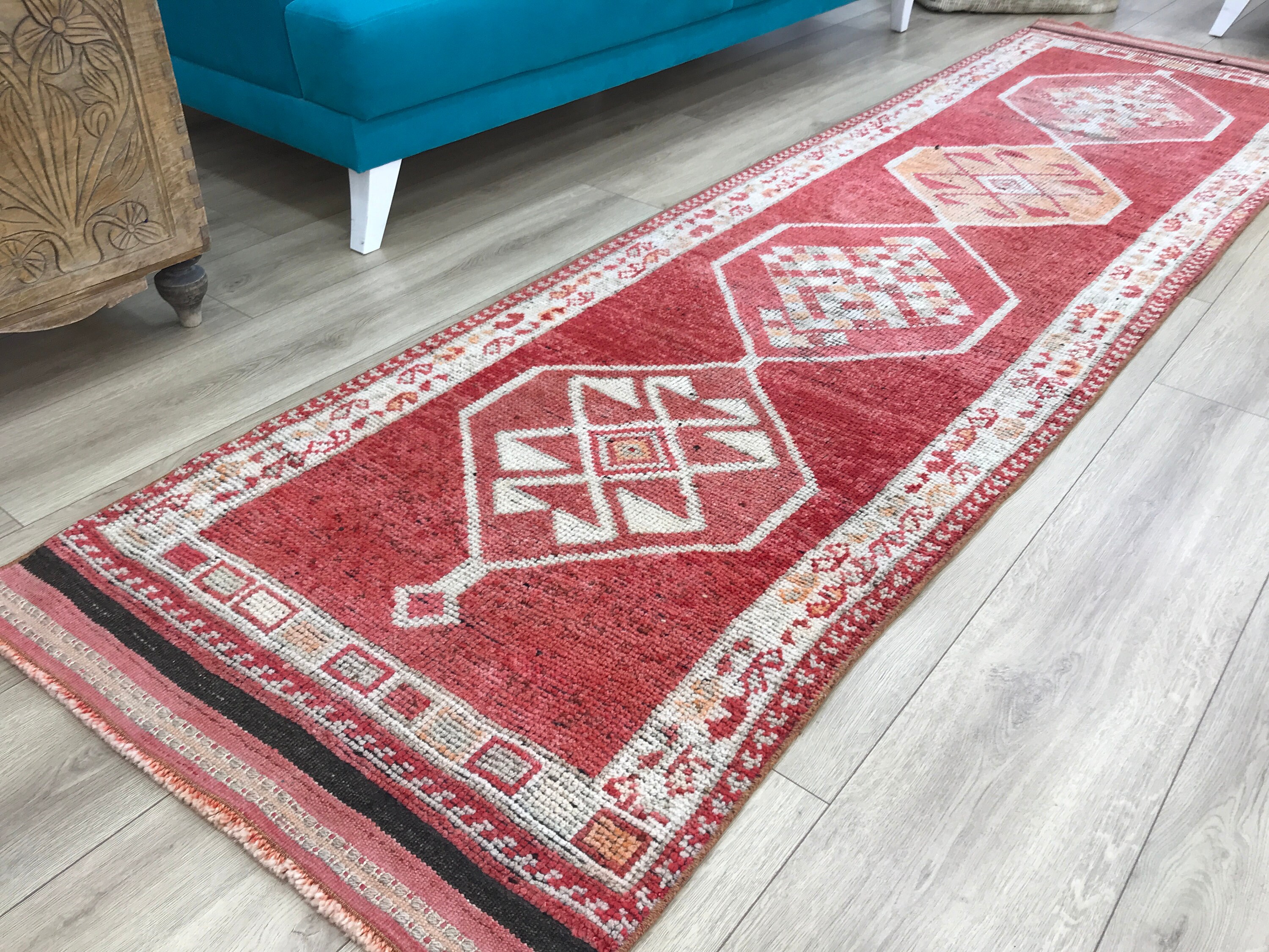 専用になりました　113×204 ViNTAGE TURKiSH RUG Turkish Rug Runner , Vintage Area Rug , 3.1 X 11 Ft
