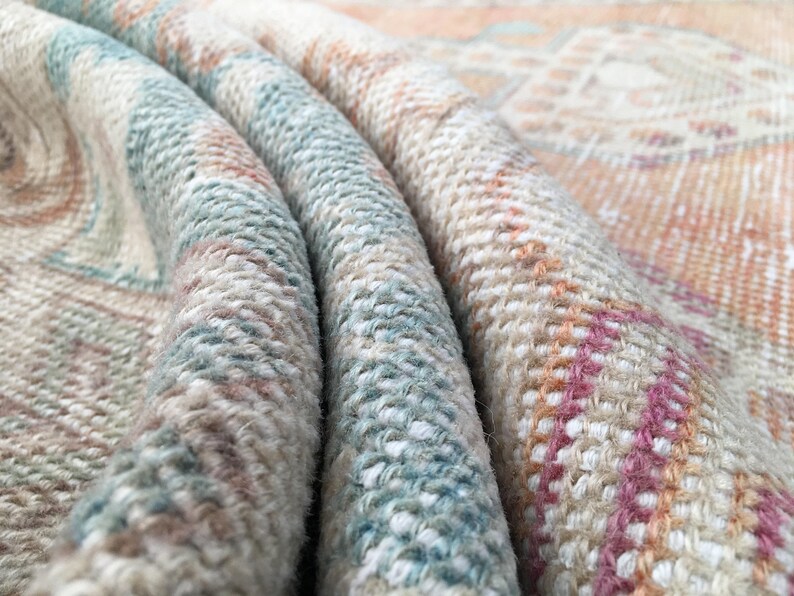 Coral Oushak Rug | 4.4x7.3 ft Living Room | Distressed Vintage Anatolian Wool image 7