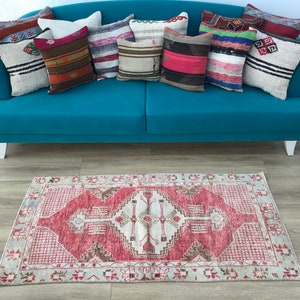 accent turkish rug, wool oushak rug, handmade floor rug, vintage carpet, bohemian rug, traditional rug, entrance rug, 2.5 x 5.1 ft, RK 11362