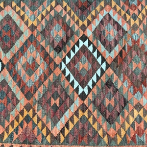 Orange herki rug, Hand woven rug, Vintage rug, Hallway rug, Entryway rug, Wool rug, Antique rug, Ikat rug, Unique rug, 3.2x11.9 ft, RK 9569
